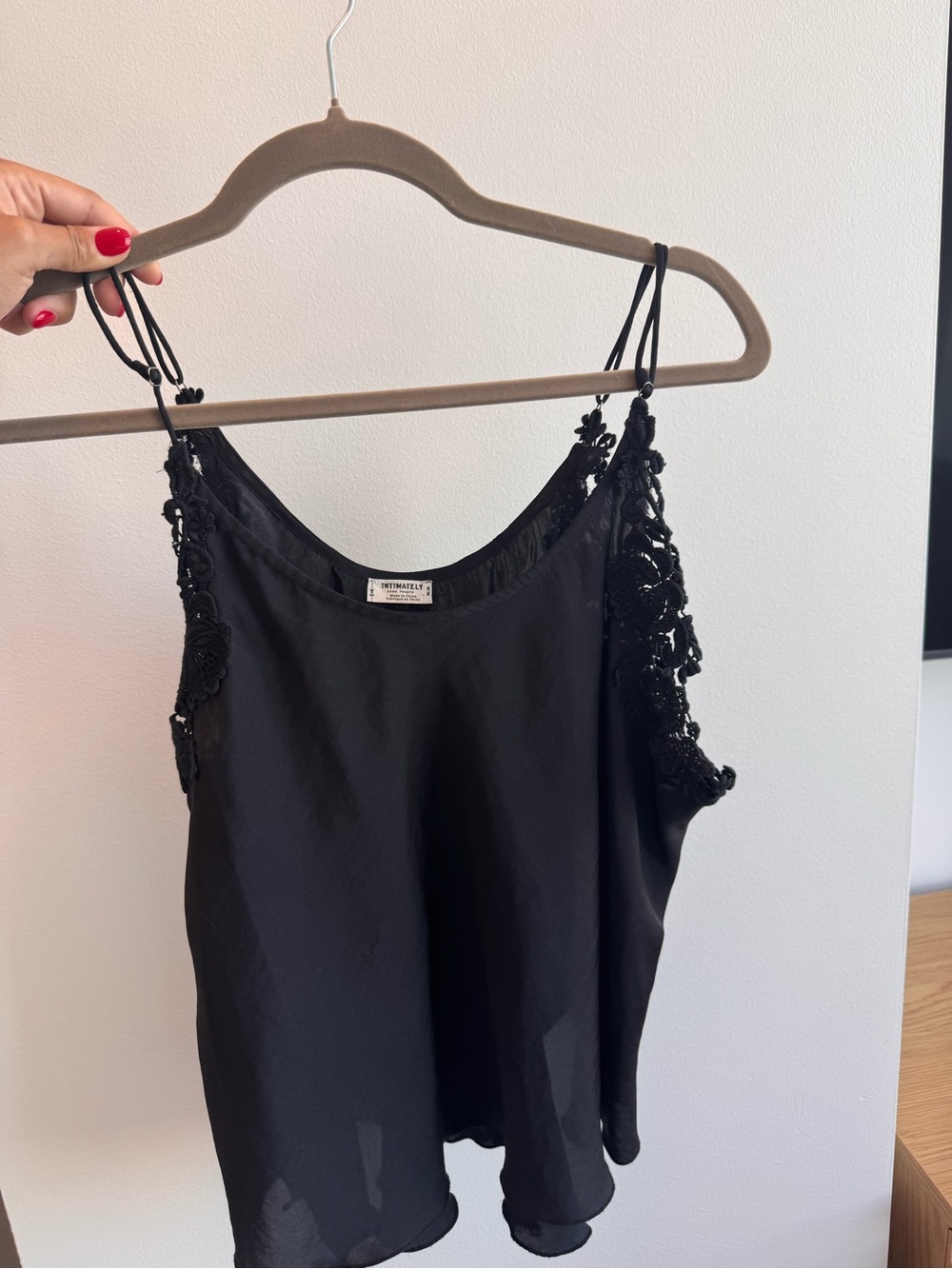 Free People Black Lace-Trim Slip Tank